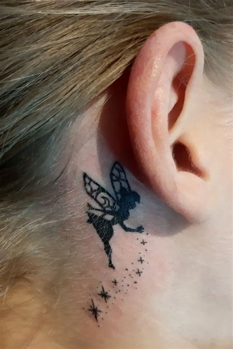 Tinkerbell Silhouette Tattoo Behind Ear