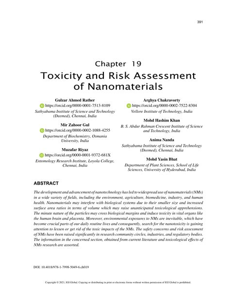 Pdf Toxicity And Risk Assessment Of Nanomaterials