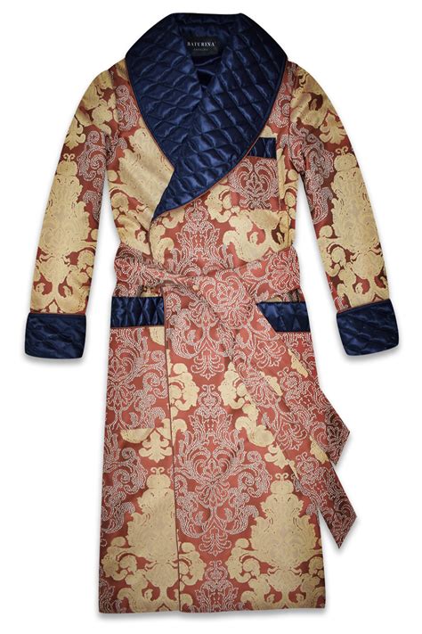 Mens Quilted Silk Luxury Dressing Gown Gentlemans Paisley Smoking