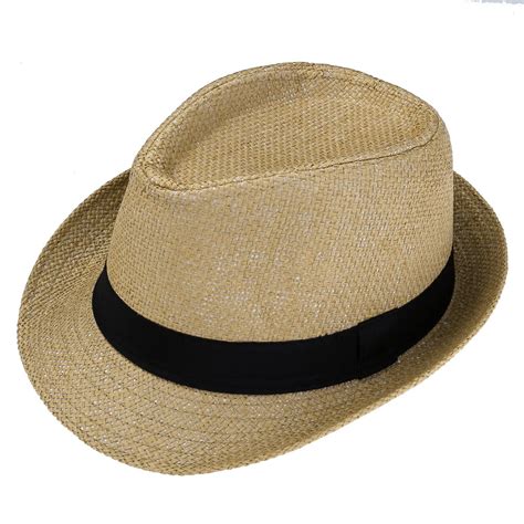 Faleto Unisex Summer Panama Straw Fedora Hat Short Brim Beach Sun Cap