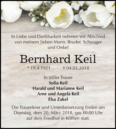 Traueranzeigen Von Bernhard Keil Abschied Nehmen De