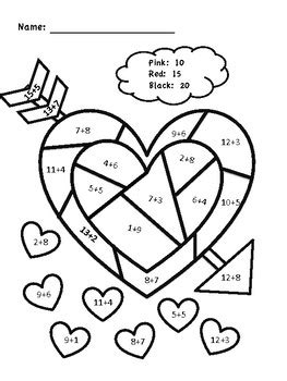 Valentine Addition Color By Number By Primary In The 603 TPT