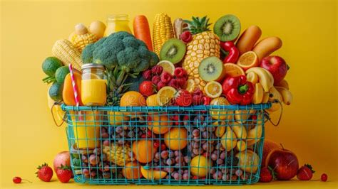 Healthy Food Basket Full of Fresh Fruits and Vegetables - Generative Ai Stock Illustration ...