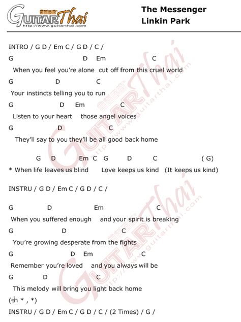 คอรด The Messenger Linkin Park คอรดเพลง กตาร guitarthai