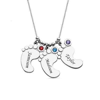 Personalized Mothers Necklace Baby Feet Charm GetNameNecklace