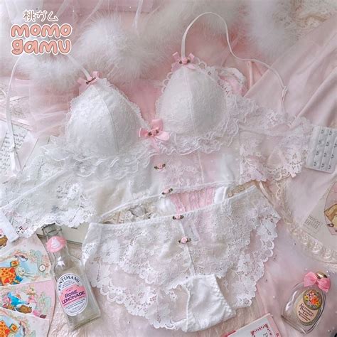 White Lollita Corset Lingerie Bra Set Japanese Cute X Kawaii