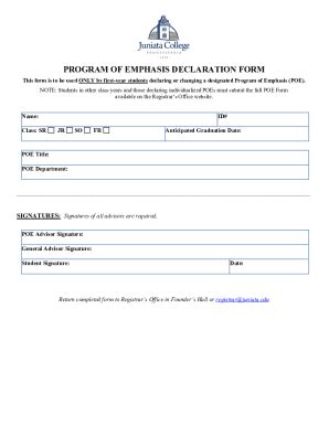 Fillable Online PROGRAM OF EMPHASIS DECLARATION FORM Fax Email Print