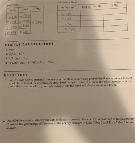 Solved Laboratory Report Mata Table 1 Data Table 2