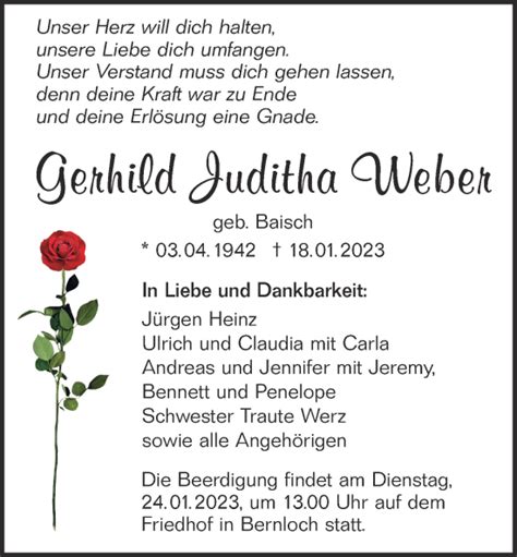 Traueranzeigen von Gerhild Juditha Weber Südwest Presse Trauer