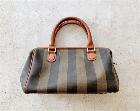 Vintage Bag Fendi Pequin Stripe S Boston Doctor Bag Purse Satchel