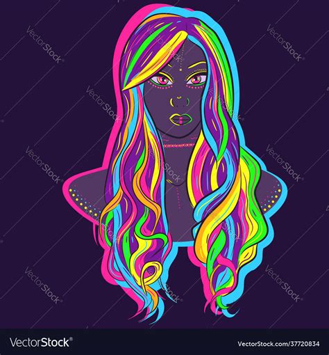 A Neon Woman With Colorful Hair Royalty Free Vector Image