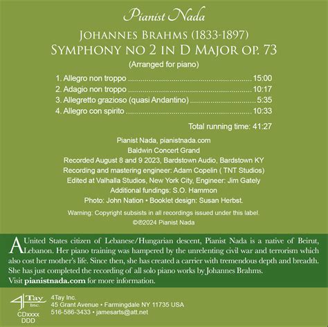 Johannes Brahms Symphony No 2 In D Major Op 73 Pianist Nada