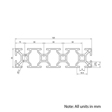 30x120mm T Slot Aluminium Extrusion Ooznest