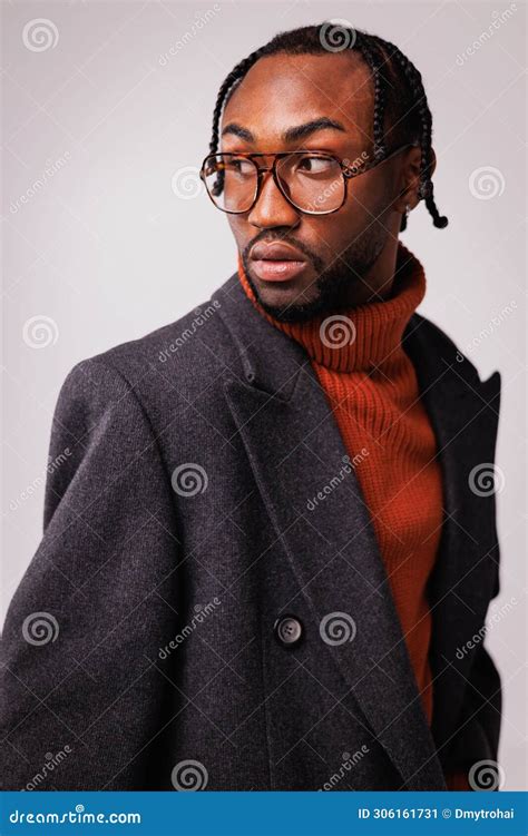 Portrait Of African American Model In Luxury Eyeglasses Red Sweater