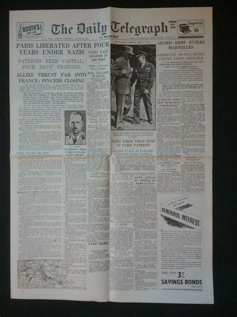 The Daily Telegraph Newspaper Paris Liberated 24th August 1944 6