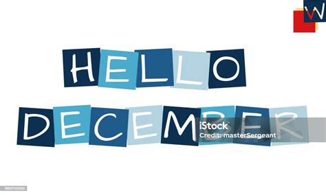 Hello December Cartooned Cutout Text In Blue Colored Rotated Squares