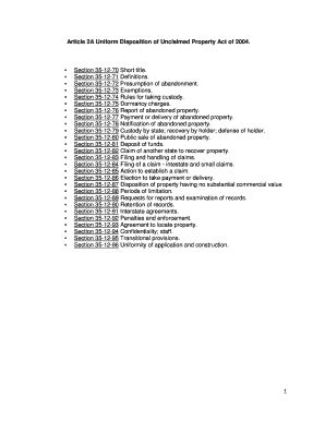 Fillable Online Article A Uniform Disposition Of Unclaimed Property