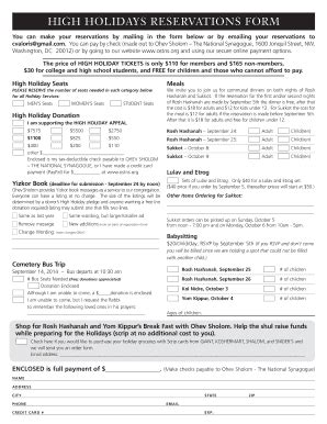 Fillable Online Ostt HIGH HOLIDAYS RESERVATIONS FORM Osttorg Fax