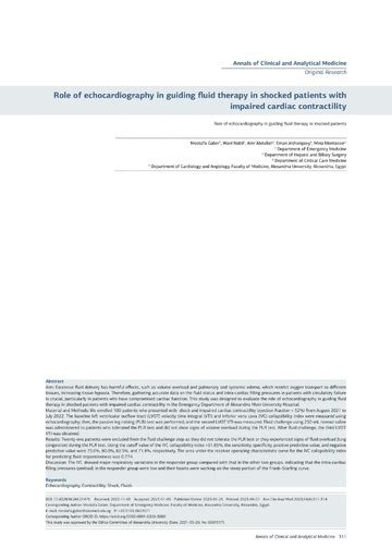 Role Of Echocardiography In Guiding Fluid Therapy In Shocked Patients