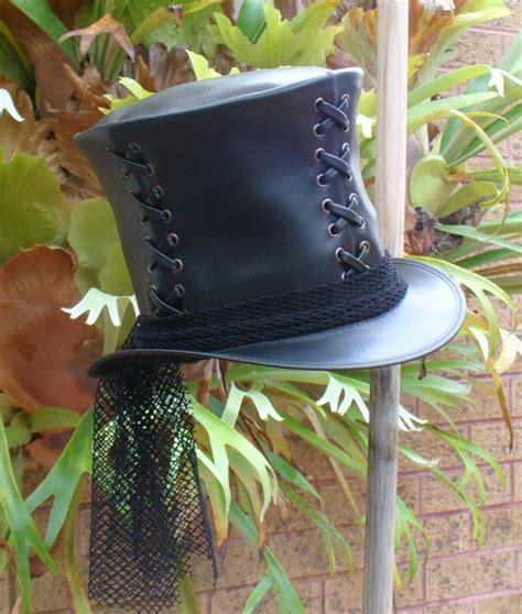 Black Leather Ladies Corseted Goth Steampunk Top Hat W Etsy