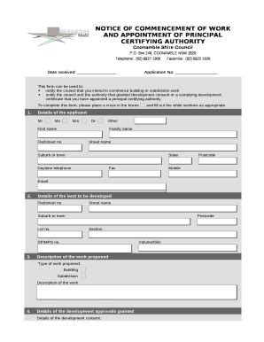 NOTICE OF COMMENCEMENT OF WORK AND APPOINTMENT OF PRINCIPAL CERTIFYING