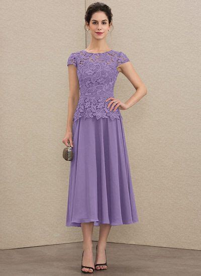 Us A Line Scoop Neck Tea Length Chiffon Lace Mother Of The