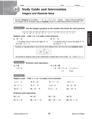 Fillable Online Chapter 2 Resource Masters Glencoe Pre Algebra