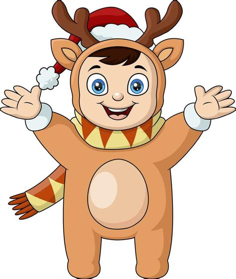 Cute little boy cartoon wearing reindeer costume 35585086 Vector Art at ...