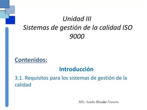 PPT Unidad III Sistemas de gestión de la calidad ISO 9000 PowerPoint