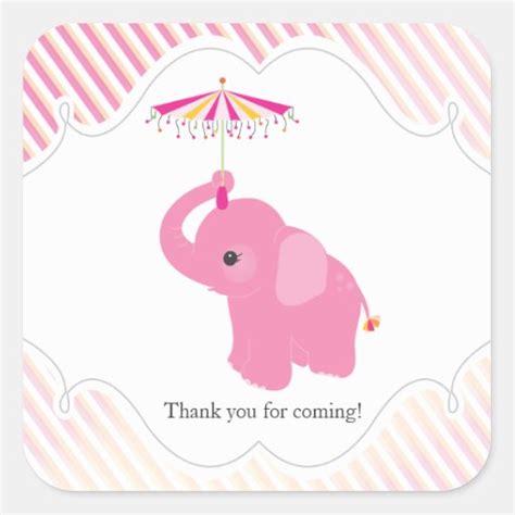 Pink Elephant Baby Shower Favor Sticker | Zazzle