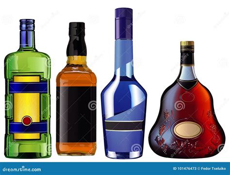 Realistic Colorful Alcohol Bottles Stock Vector Illustration Of Brown