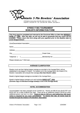 Fillable Online Bowlers Information Form Fax Email Print Pdffiller