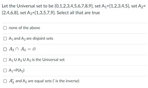 Solved Let The Universal Set To Be {0 1 2 3 4 5 6 7 8 9}