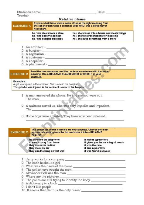 Relative Clause ESL Worksheet By Verinha