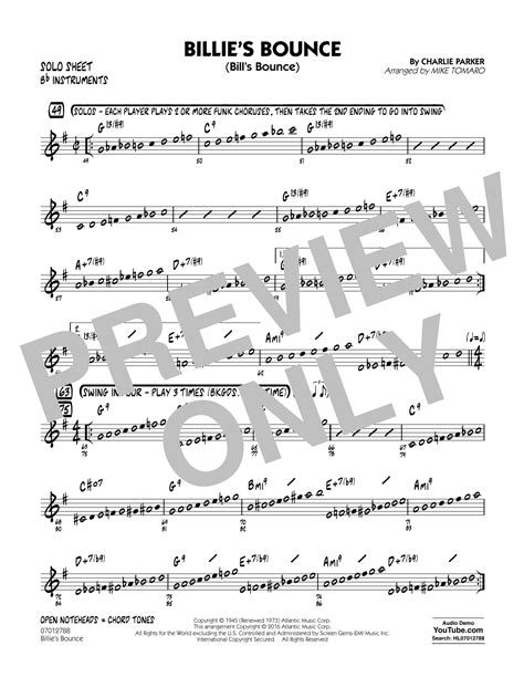 Billie S Bounce Bb Solo Sheet By Mike Tomaro Sheet Music For Jazz