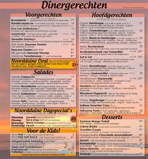 Menu At Strandpaviljoen Noordduine Domburg