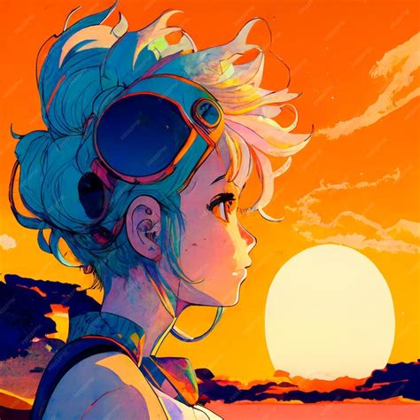 Premium Photo Cute Anime Girl Watching The Sunset