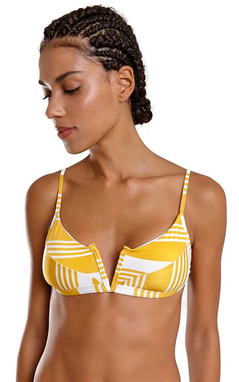 Yellow White Striped V Bralette Bikini Top Top Joy Nasca Blueman