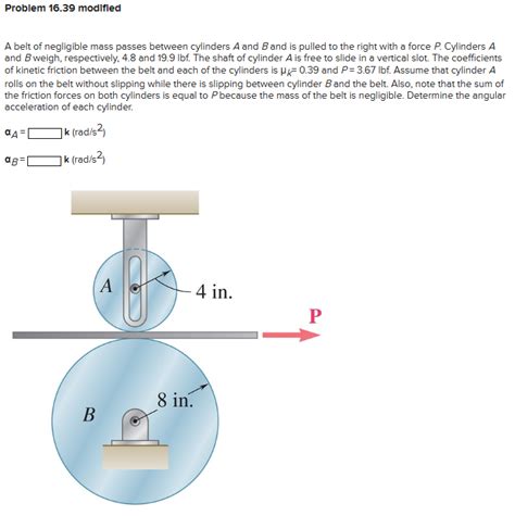 Solved A Belt Of Negligible Mass Passes Between Cylinders A Chegg