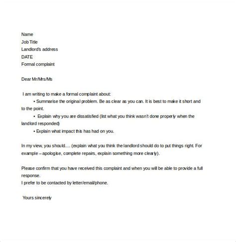 Complaint Letter To Landlord Google Docs Ms Word Pages Pdf