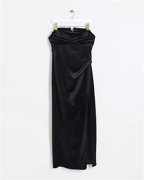 Black Velvet Bandeau Maxi Dress River Island