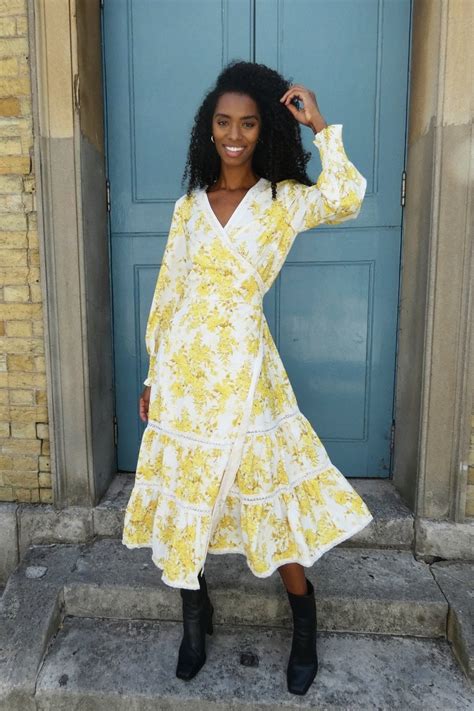 Stella Yellow Floral Midi Wrap Dress Sale From Yumi Uk