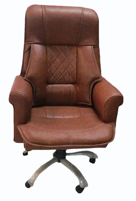 High Back Brown Leather Office Chair For Use For Seating Fixed Arm At