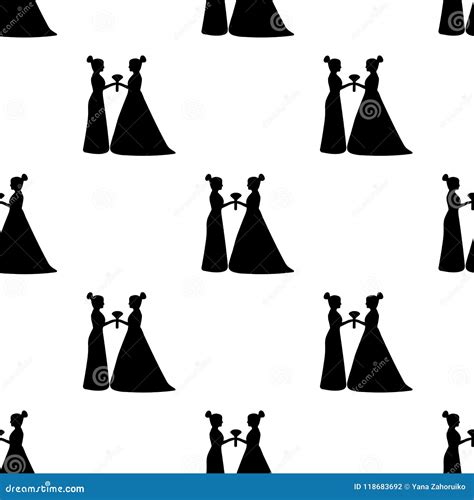 Seamless Pattern With Black Silhouettes Of The Brides On The White