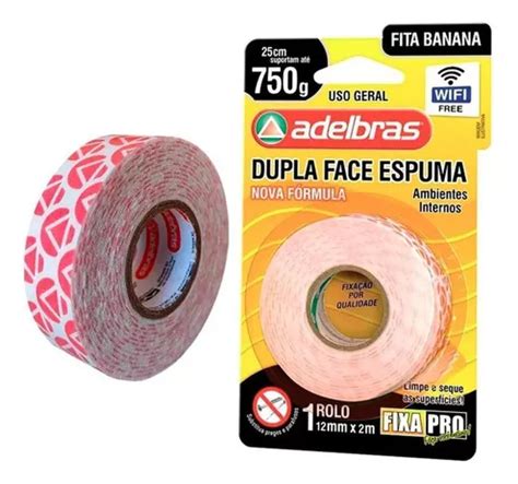 Fita Banana Dupla Face Espuma Fixa Pro 12mm X 2m Até 750g