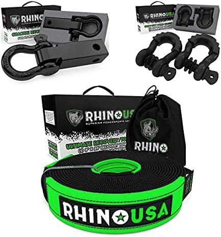 Amazon Rhino USA Bundle Recovery Tow Strap 3x20 D Ring