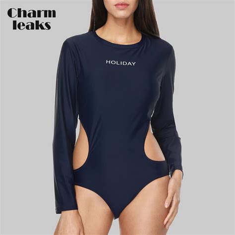 Charmleaks Women Rash Guard Swimwear Long Sleeve Rashguard Solid Color