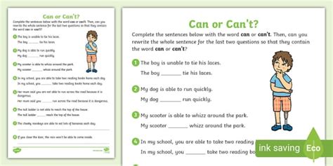 Can Or Can T Sentence Writing Activity Teacher Made