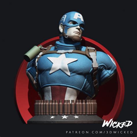 Wicked Marvel Avengers Captain America 3d Bust STL Ready For Printing