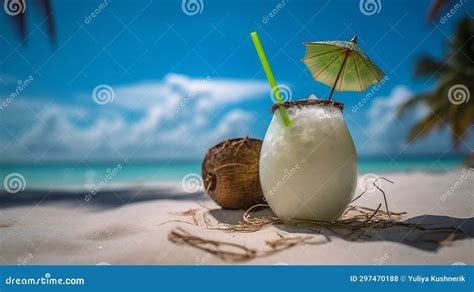 Pina Colada On The Beach Ai Generated Stock Illustration Illustration Of Alcoholic Coco